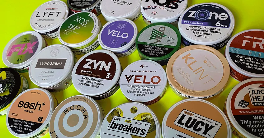 Different nicotine pouch flavors including mint, citrus, and berry